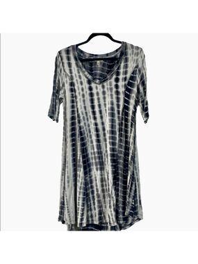 Haani Tie Dye Boho Tunic Top Mini Dress MED Black & White Hi-Low Beach Festival